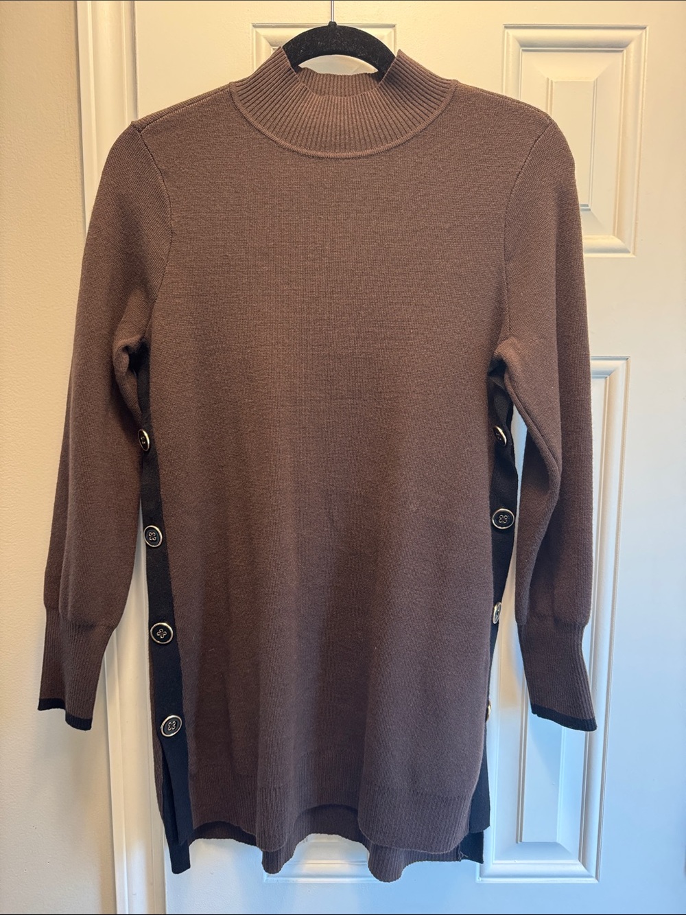 Chico's Brown Mock Neck Side-Button Tunic Sweater